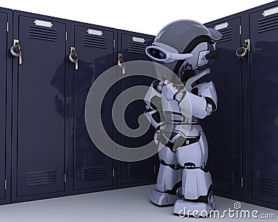 Robot with school locker Stock Photo