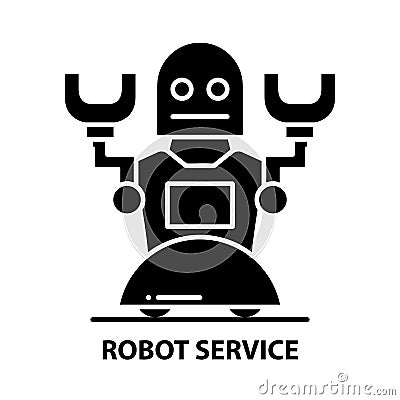 robot service icon, black vector sign with editable strokes, concept illustration Cartoon Illustration