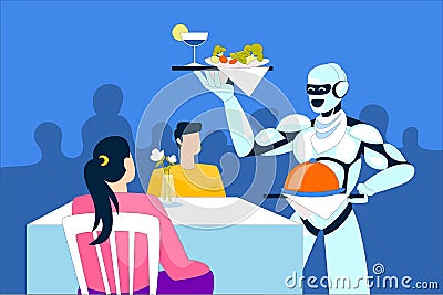 Robot serving food at restaurant vector illustration concept Cartoon Illustration