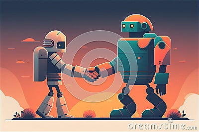 robot shaking hands with another robot, new technology Stock Photo