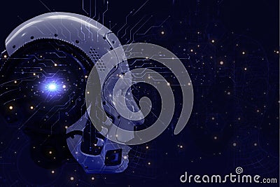 robot side views head AI, Artificial Intelligence, technology smart robot concept, technology generates AI and AI learning Stock Photo