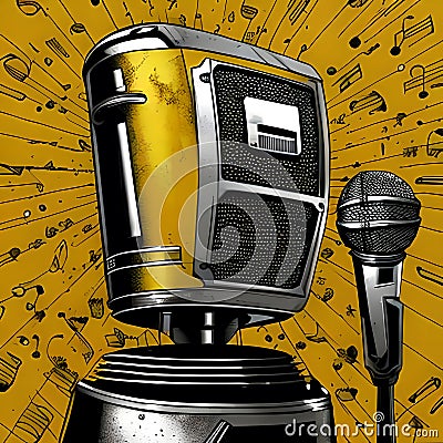 Robot singer with microphone Stock Photo