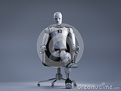 Robot sit on office chair Stock Photo