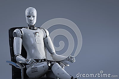 Robot sit on office chair Stock Photo