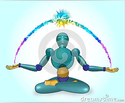 The robot sits in a lotus pose Stock Photo