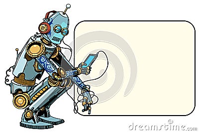 Robot sits with the phone Vector Illustration