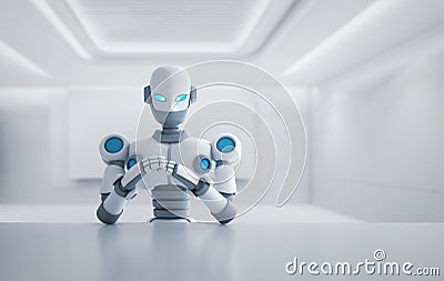 Robot sitting in front of empty table, artificial intelligence Cartoon Illustration