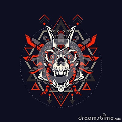 Robot Skull Head with Geometry Ornament Stock Photo