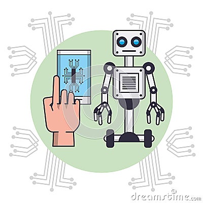 Robot and smartphone Vector Illustration