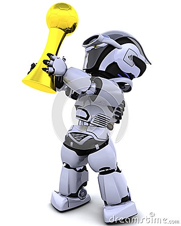 Robot with soccer trophy Stock Photo