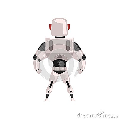 Robot spacesuit, superhero, cyborg costume, back view vector Illustration on a white background Vector Illustration