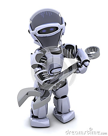 Robot with spanner Stock Photo