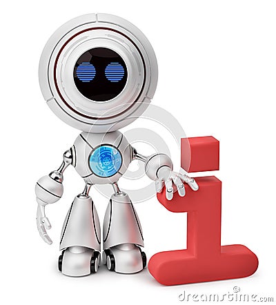 Robot standing near to an information icon Stock Photo