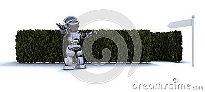 Robot at the start of a maze Stock Photo