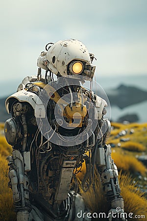 Grass Pirate: A Promotional Biped Robot on a Scavenger Hunt Stock Photo