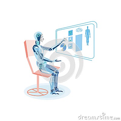 Robot Studying Human Anatomy Flat Illustration Vector Illustration