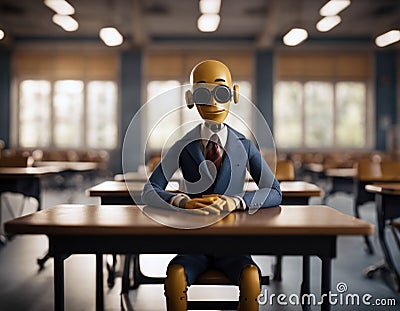 robot studying at school. AI generation Stock Photo