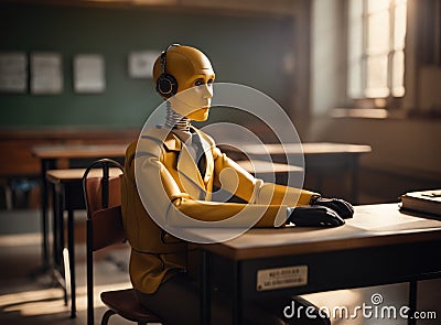 robot studying at school. AI generation Stock Photo