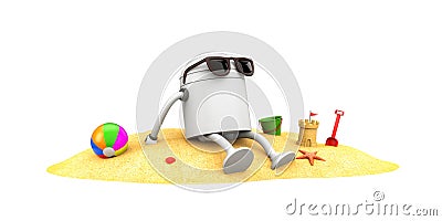 Robot in sunglasses sunbathe Cartoon Illustration