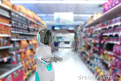 Robot in supermarkets the artificial intelligence technology shopping Stock Photo