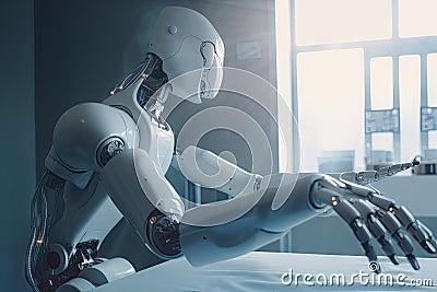 robot surgeon performing delicate on patient Stock Photo