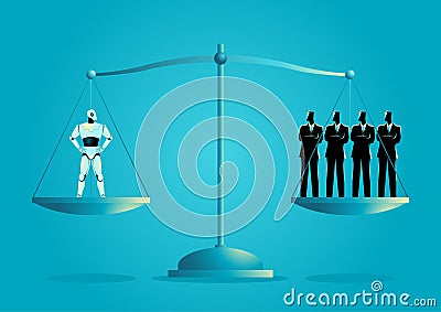 Robot symbolizes AI equal to group of businessmen Vector Illustration