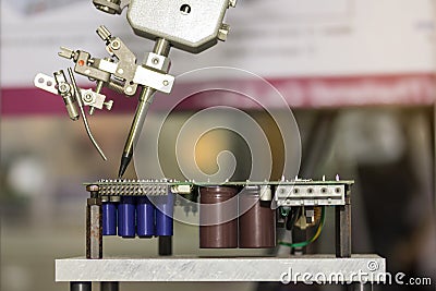 Robot system for automated manufacturing soldering and assembly printed electronic circuit board Stock Photo