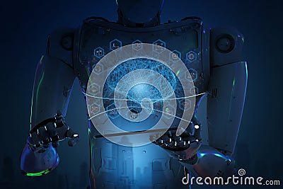 Robot with tablet Stock Photo