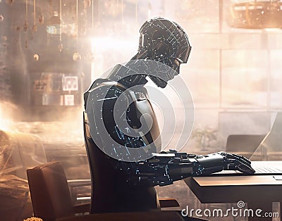 Robot team working in the office, Future technology concept Generative AI Stock Photo