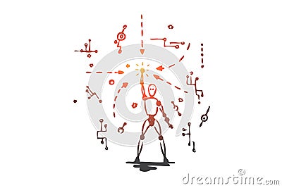 Robot, technology, data, android, digital concept. Hand drawn isolated vector. Vector Illustration