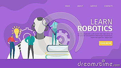 Robot technology, learn robotics concept vector illustration. Artificial intelligence futuristic machine for science Vector Illustration