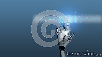 robot technology pointing finger touchscreen button 2024 number text technology digital Stock Photo