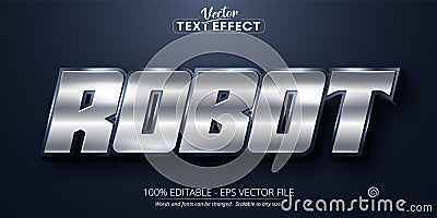 Robot text, shiny silver color style editable text effect Vector Illustration