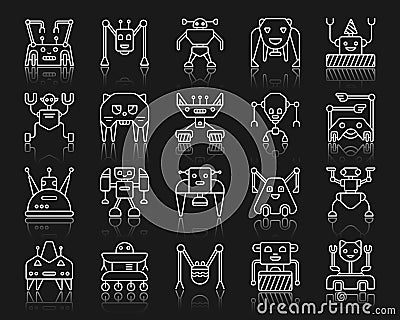 Robot simple white line icons vector set Vector Illustration