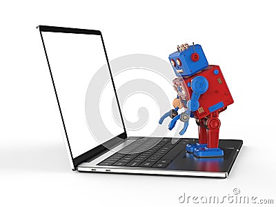 Robot tin toy with notebook Stock Photo