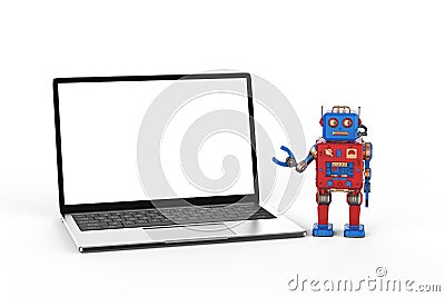 Robot tin toy with notebook Stock Photo