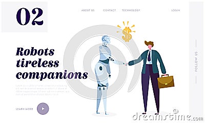 Robot Tireless Companion Landing Page. Intrinsic Motivation Push Machine to Search for Novelty, Challenge, Compression or Learning Vector Illustration