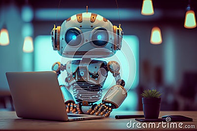 Robot took away the workplace from an office employee and now instead works as a clerk, doing boring monotonous work at Stock Photo