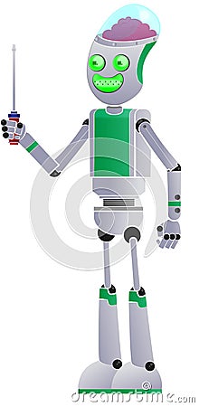Robot with tool Cartoon Illustration