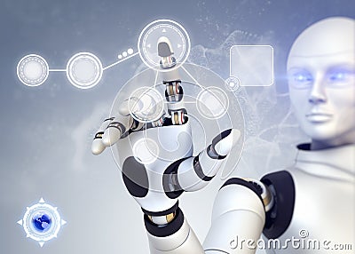 Robot and touchscreen Stock Photo