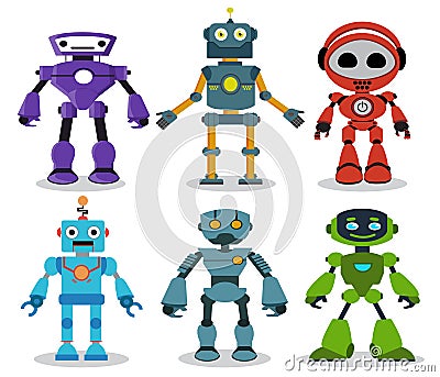 Robot toys vector cartoon characters set with modern and friendly looks Vector Illustration