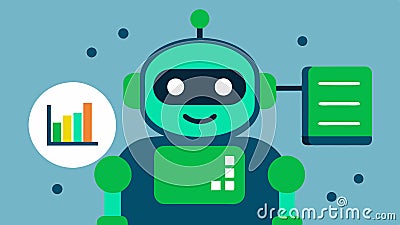 Robot Trader A friendly robot with a green visor analyzing charts and graphs symbolizing the role of automation in Vector Illustration
