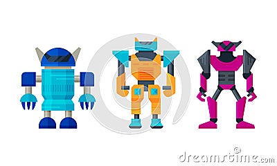 Robot Transformer as Automated Action Figure Toy with Shifting Parts Vector Set Vector Illustration