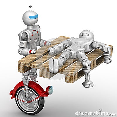 Robot transports the broken cyborg Stock Photo