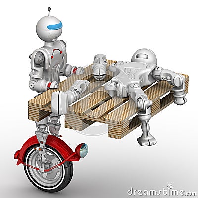 Robot transports the broken cyborg Stock Photo