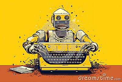 Robot trying to use a typewriter, copywriter concept Stock Photo