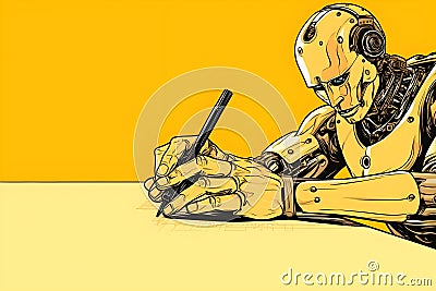 Robot trying to write with a pen showing the concept of artificial intelligence learning Stock Photo
