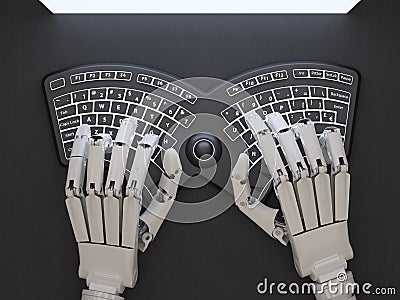 Robot typing on conceptual self-illuminated keyboard Stock Photo