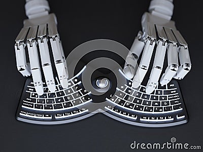 Robot typing on conceptual self-illuminated keyboard Stock Photo