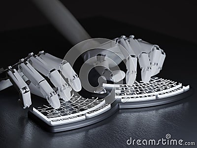 Robot typing on conceptual self-illuminated keyboard Stock Photo